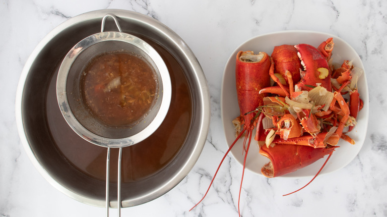 strain lobster broth