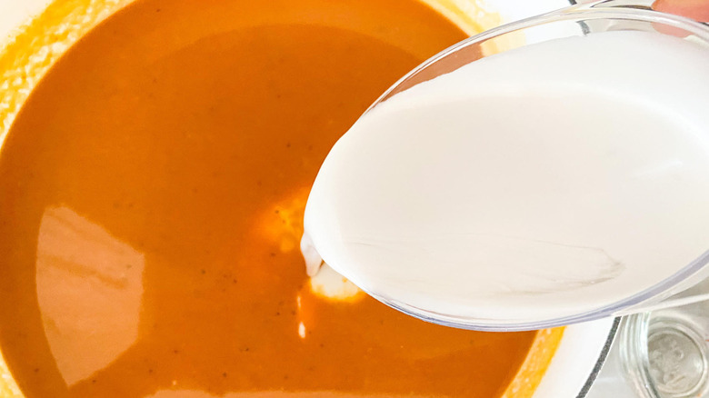 pumpkin soup in a pan 