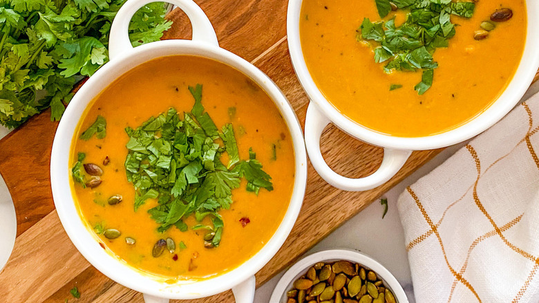 pumpkin soup in bowls 