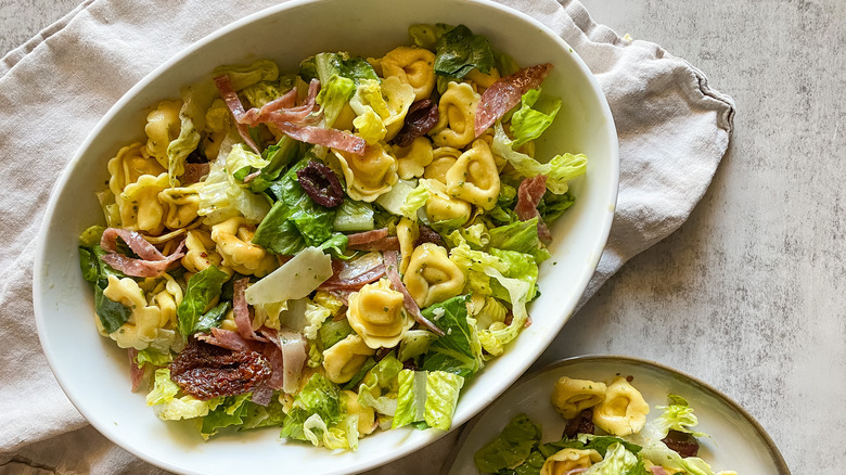 bowl of tortellini pasta salad