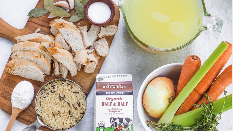 The ingredients for Creamy Turkey Wild Rice Soup