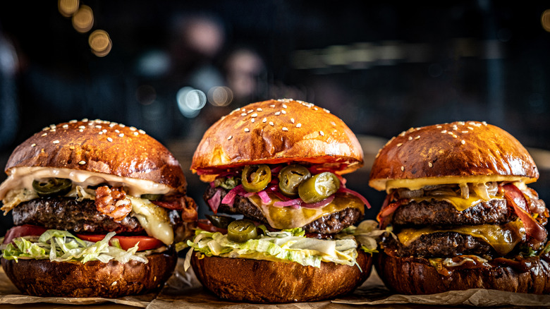 burgers with many toppings