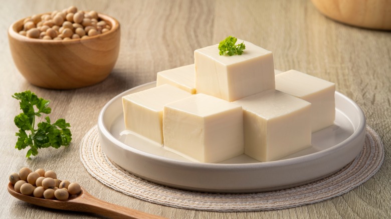 cubes of tofu on plate