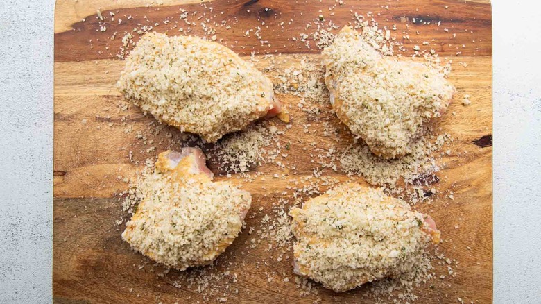 chicken thighs topped with breadcrumbs