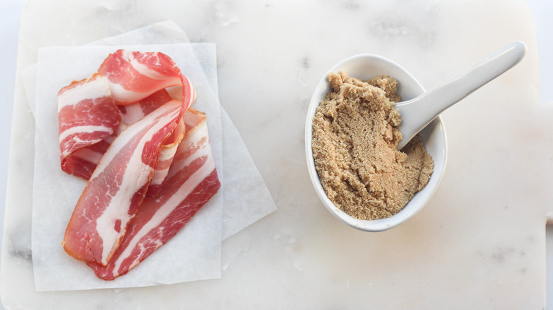 raw bacon and brown sugar