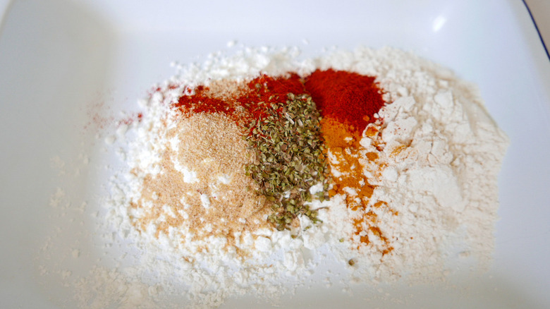 seasoning and flour on plate