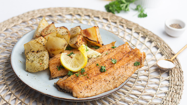 crispy fried trout and potatoes