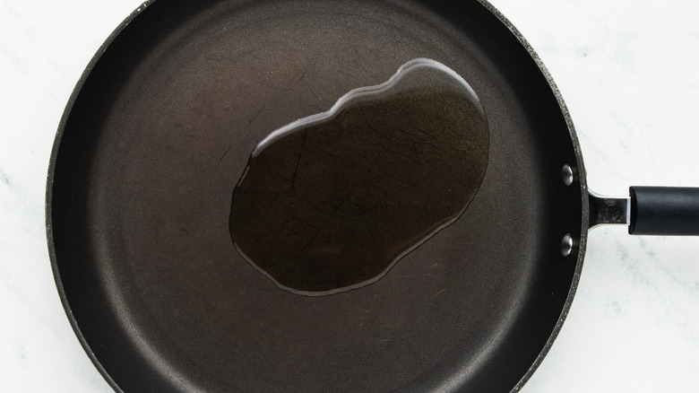 Oil heating in frying pan