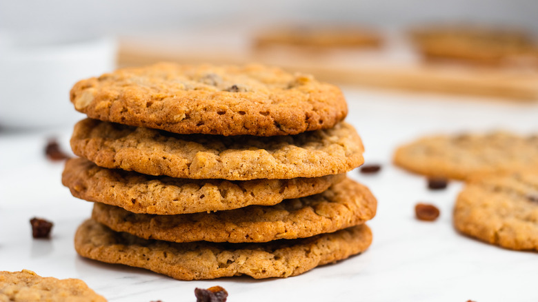 a stack of oatmeal-raisin cookies