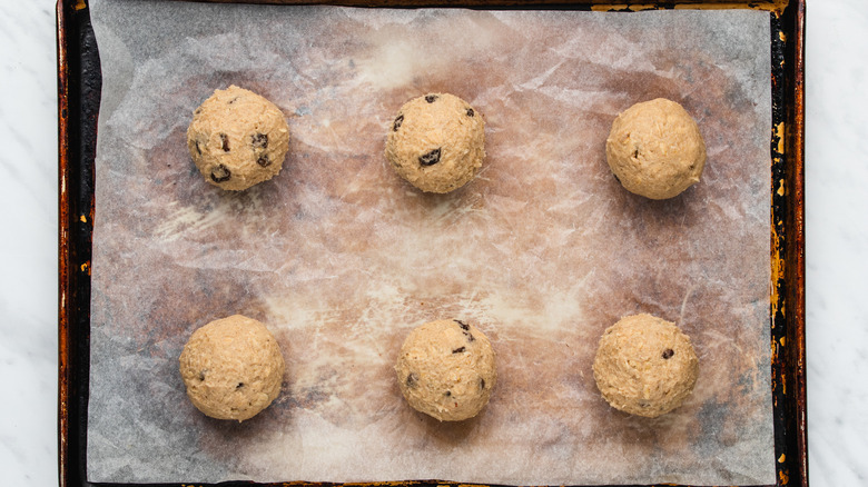 cookie dough balls on tray