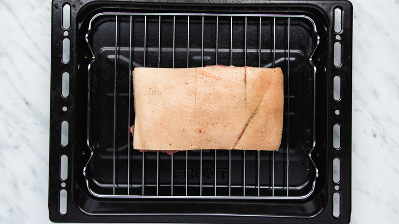 pork belly on roasting rack