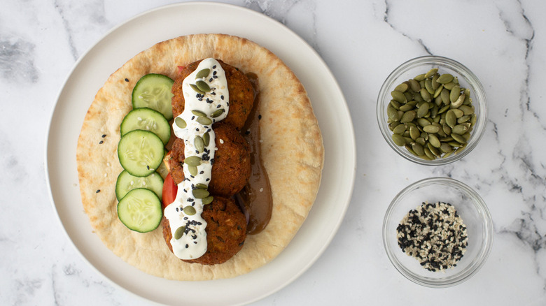 falafel on pita with vegetables