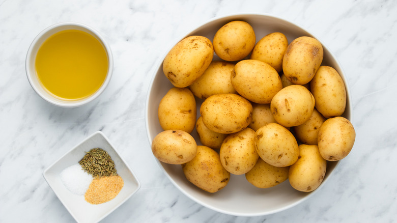 smashed potatoes ingredients on counter 