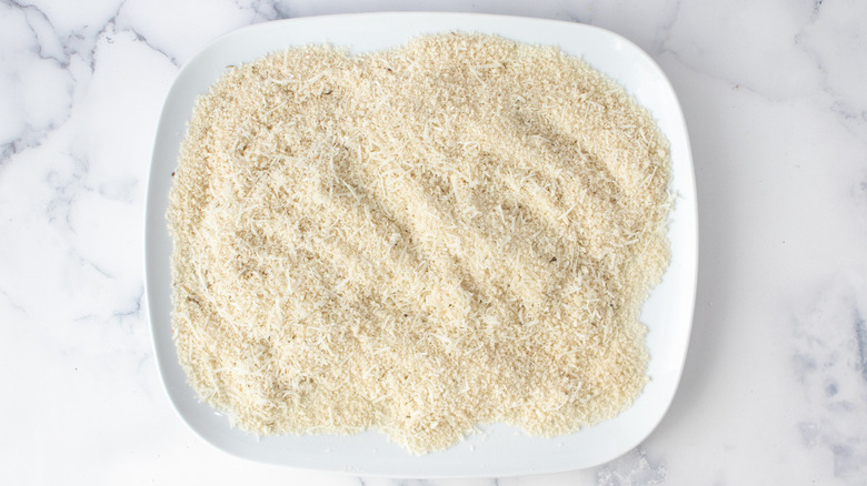 breadcrumbs in a rectangular white bowl