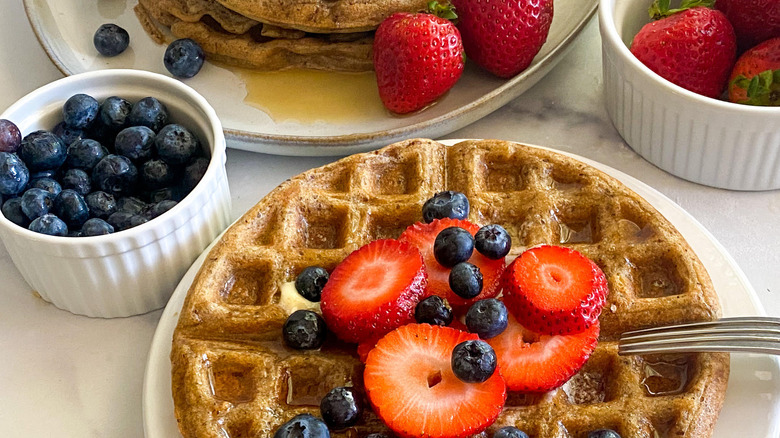 waffles dressed with toppings