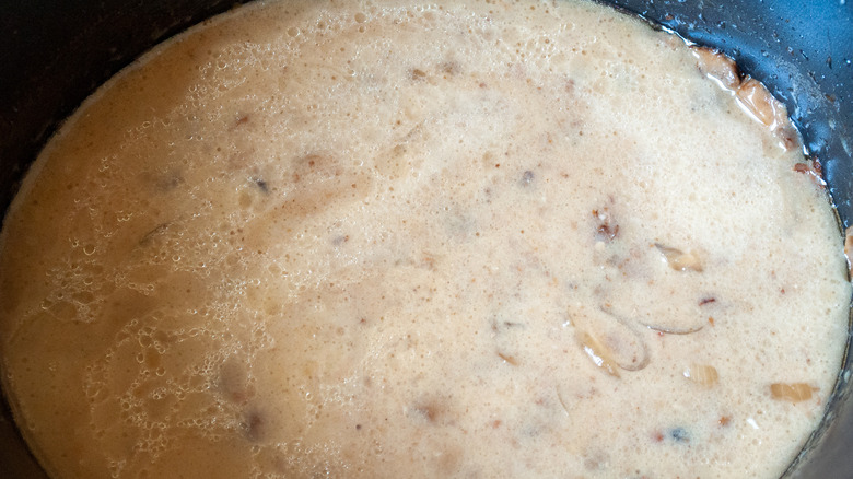 gravy simmering in slow cooker