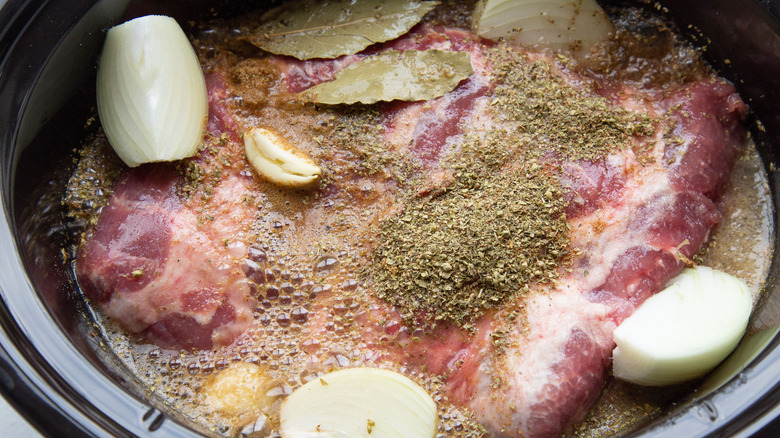 carnitas ingredients in crock-pot 