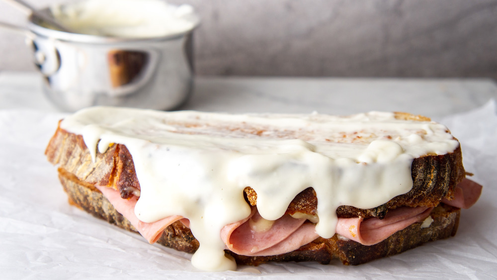 croque madame sandwiches with sauce