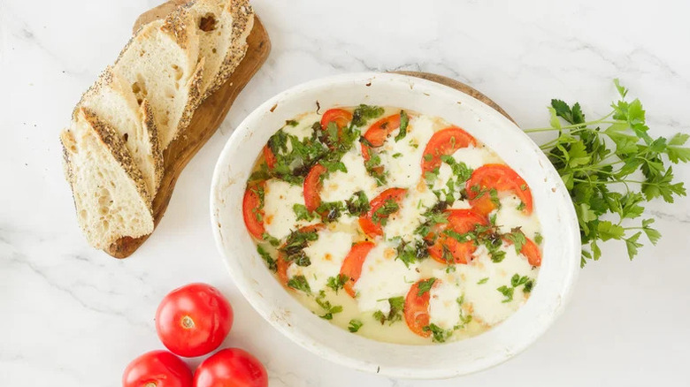 baked mozzarella with bread