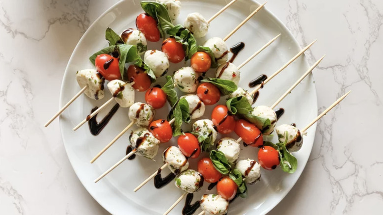 Easy Caprese Skewers on plate