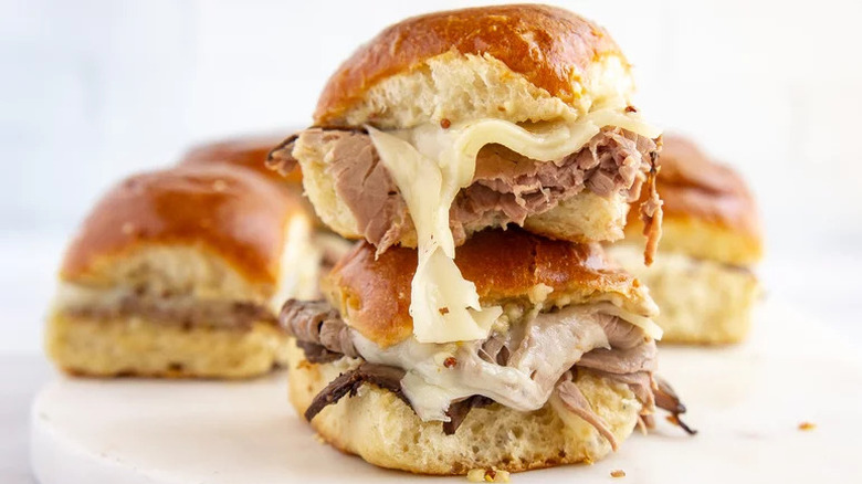 stack of hot rroast beef sandwiches