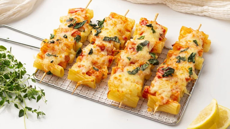 pasta skewers on cooling tray