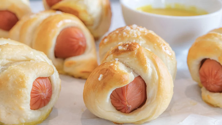 Mini Pretzel Dogs on plate