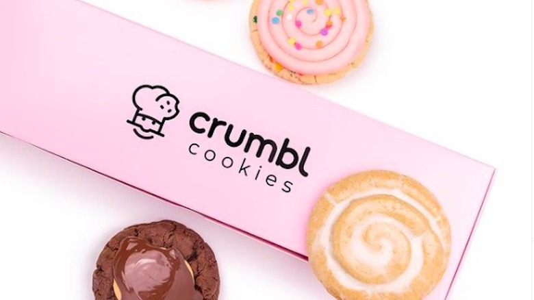 Crumbl Cookies with the pink box