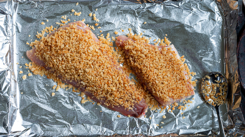 raw fish with crumb topping