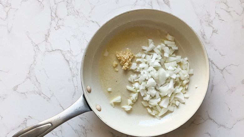 onions and garlic cooking