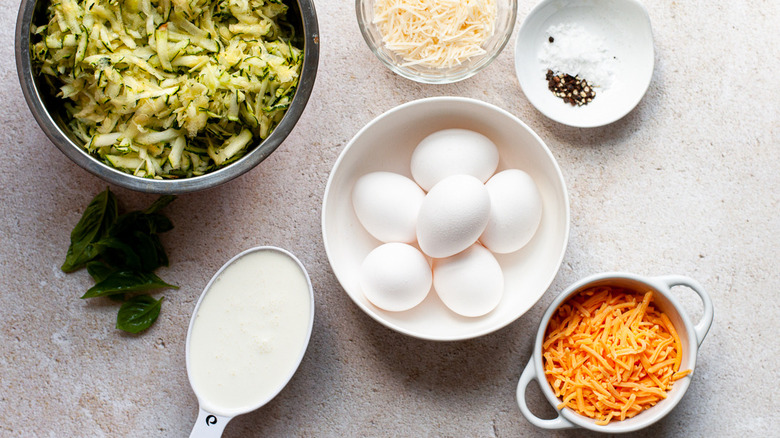 bowls of quiche ingredients