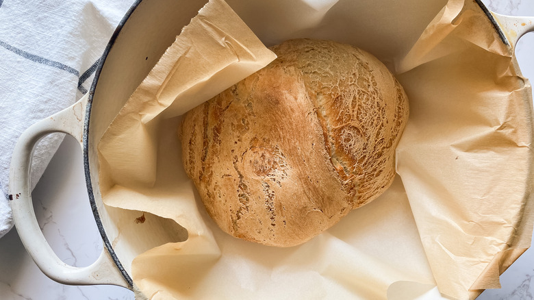 Baked bread in a Dutch oven