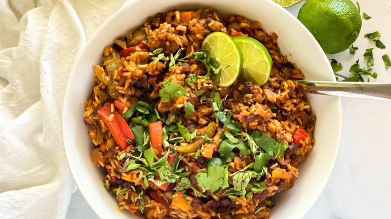 A bowl filled with Cuban Black Beans and Rice