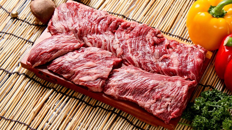 Skirt steak on cutting board