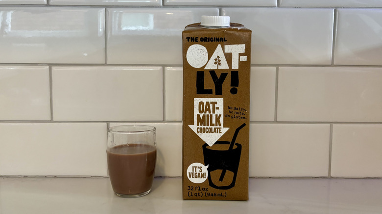 Container of Oatly chocolate milk