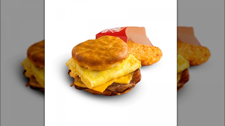 Dairy Queen biscuit breakfast sandwich and hasbrown