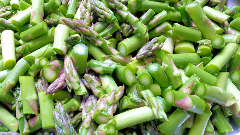 Close-up of chopped asparagus