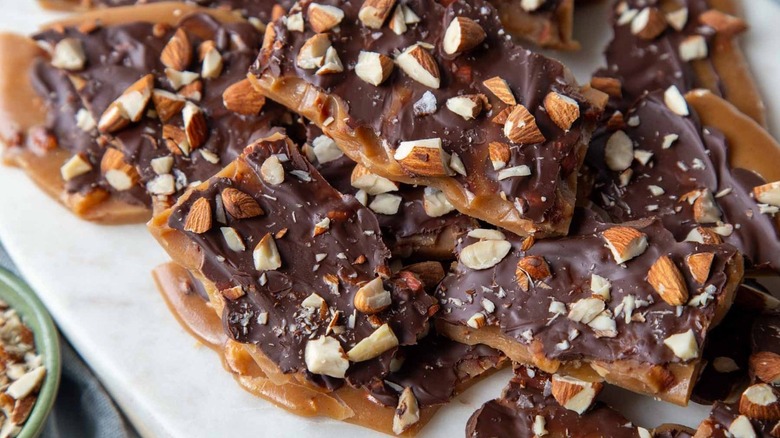 toffee with chocolate and almonds