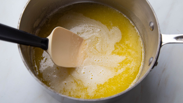 melted butter and sugar in pot