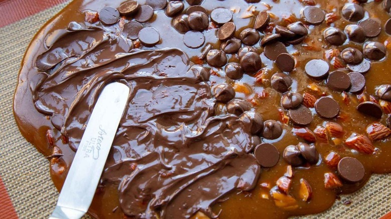 toffee with melted chocolate