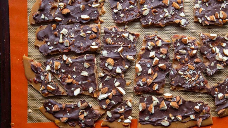 toffee with chocolate and almonds