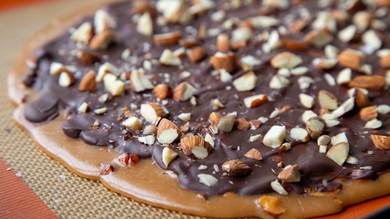 toffee with chocolate and almonds