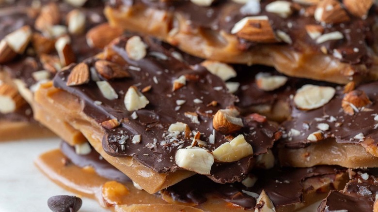 toffee with chocolate and almonds