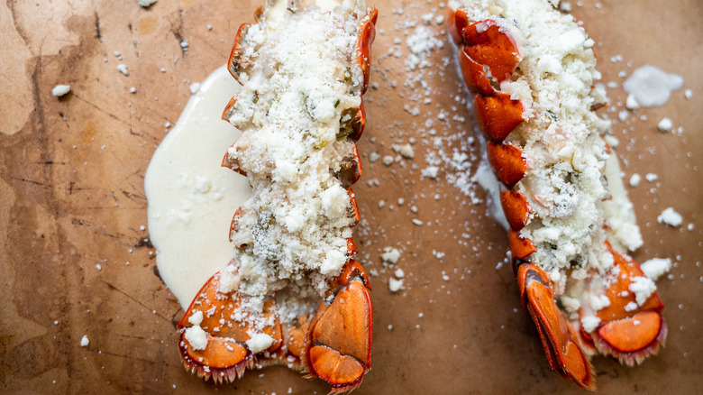 stuffed lobster tails on board