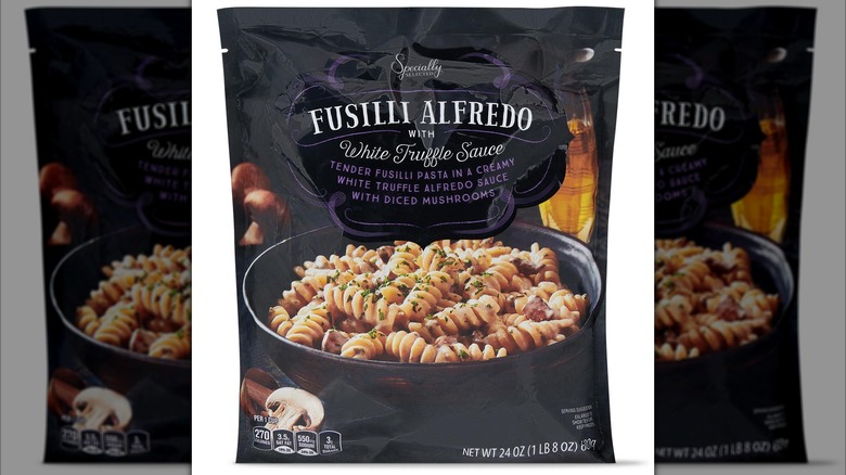 package of Aldi Specially Selected fusilli alfredo with truffle sauce