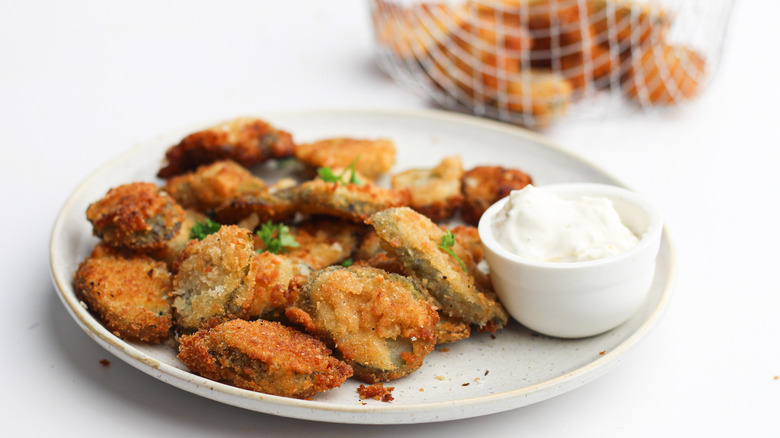 deep fried dill pickles plate