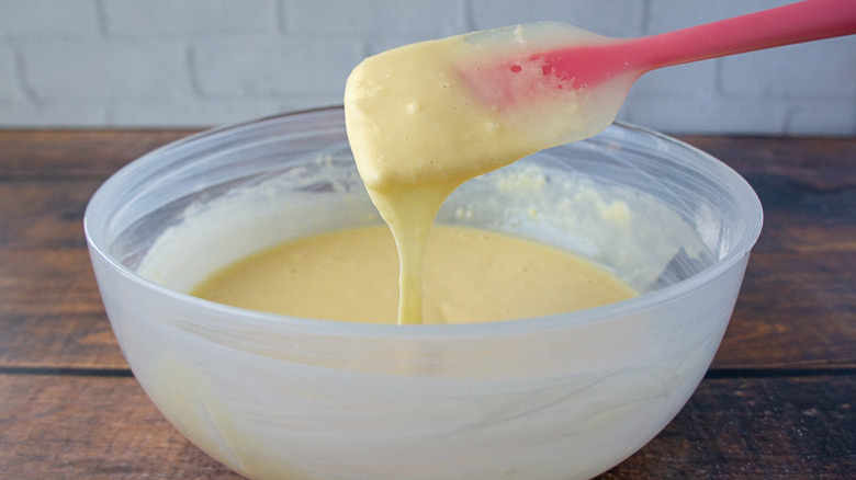 spatula coated in pancake batter