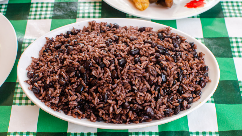 large platter of rice and black beans