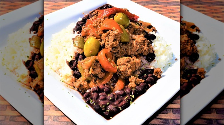 cuban picadillo with rice and beans