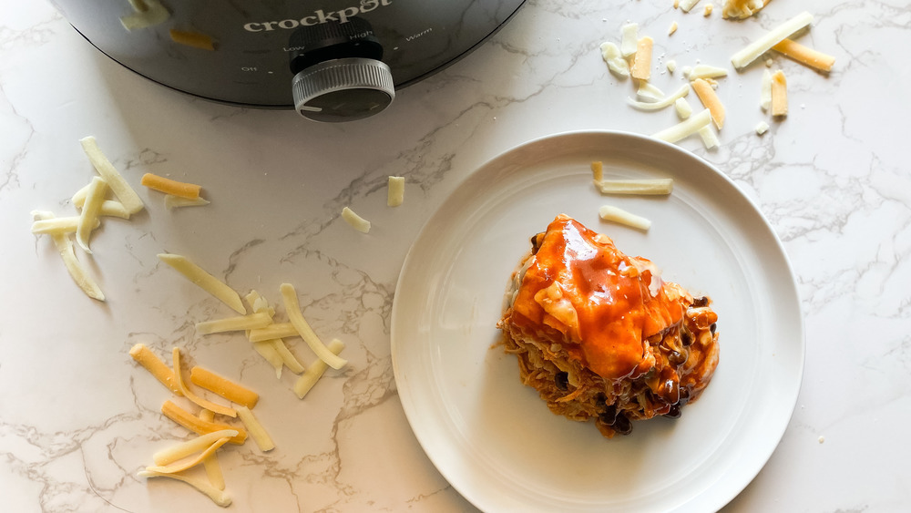 A crockpot and enchilada